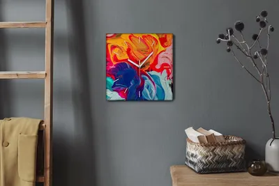 Produktbild von Coloray Hodiny Unikátní 30x30 cm  Tiché hodiny Pro obývací pokoj a kuchyň Nástěnné hodiny Plátno Bílé ručičky hodin - Barevná šílenství
