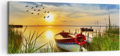Produktbild von Bild auf Leinwand - Leinwandbild - Boot See Sonnenuntergang Sommer Menschen - 100x40cm - Wand Bild - Wanddeko - Leinwanddruck - Bilder - Kunstdruck - Leinwand bilder - Wandkunst - AB100x40-3053
