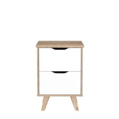 Produktbild von FINLANDEK VANKKA Skandinavische Eiche und mattweißer Nachttisch + Beine aus Massivholz - B 45 cm