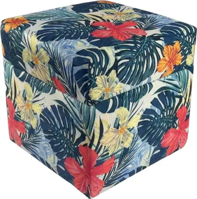 Zdjęcie produktu dla Pufa welurowa TROPIC 40x40 cm kwadratowa miękka z pojemnikiem kolorowe kwiaty otwierana do salonu niebieska