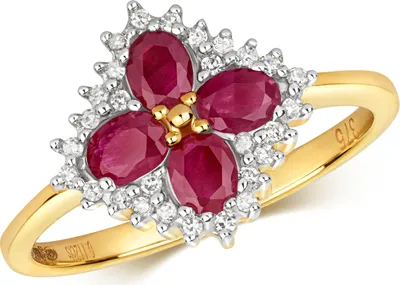Produktbild von Exquisiter 9 Karat (375) Gold Blume Diamant Damenring Brillant-Schliff 0.11 Karat H - PK mit Rubin, 50 (15.9); TRS28701RSK