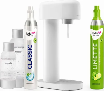 Image de Offre économique : Ruby appareil à gazéifier l'eau (blanc) + cylindre de CO2 citron vert