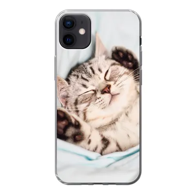Produktbild von MuchoWow® Handyhülle Schutzhülle Hülle für iPhone 12 mini Kätzchen - Lustig - Bett - Kinder - Jungen - Mädchen - Kinder Silikon Softcase Handy Hülle - Bild