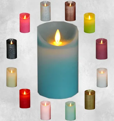 Produktbild von Kerze Wachs Rustic Moving Flame 7,5X15Cm Aqua 3Xaaa/Zeitschaltuhr