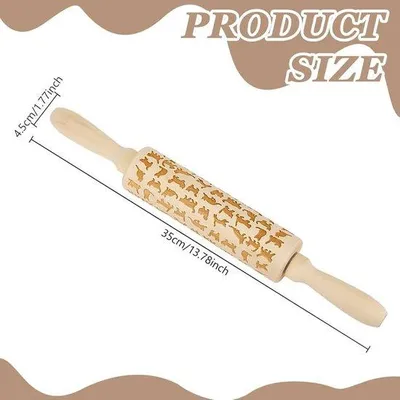 Produktbild von Holz Teigwalze mit Katzenrelief - 34 cm - ideal für Kekse