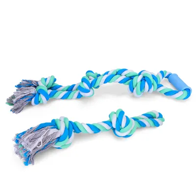 Produktbild von Hundeseil Spielzeug Extra große Hundespielzeug, 70cm+50cm, Zerrspielzeug Hund Robuste Kauspielzeug 5+2 Knoten Tau für mittlere und große Hunde