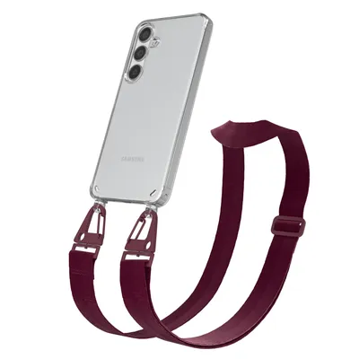 Produktbild von EAZY CASE - Hülle mit Band für Samsung Galaxy S24, Handyhülle mit Umhängeband, Silikonhülle transparent, Handykette in Rot