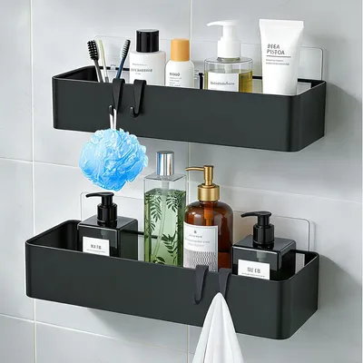 Produktbild von Duschablage, 2 Stück Duschregal aus Metall mit 4 Haken - Wasserdichter, Schnelltrocknend, Rostfrei - Große Kapazität Shampoo Duschgel Halterung