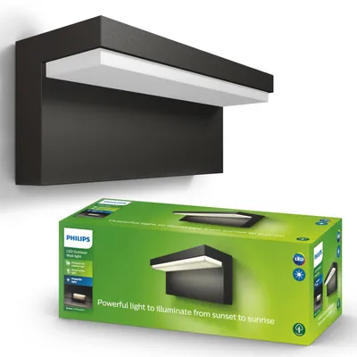 Zdjęcie produktu dla Philips myGarden Kinkiet Bustan 9 W, Oświetlenie zewnętrzne ścienne, Antracyt, Metal, IP44, Patio, Ogród, I