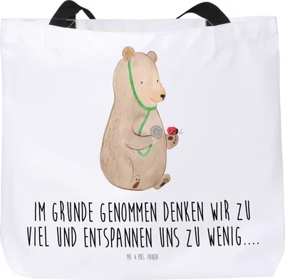 Produktbild von Mr. & Mrs. Panda Strandtasche Bär Arzt - Weiß - Geschenk, Doktorin, Schultasche, Ärztin, Teddy, Laptoptasche, Professor, Reisetasche, Tote Bag, Doktor, Tasche