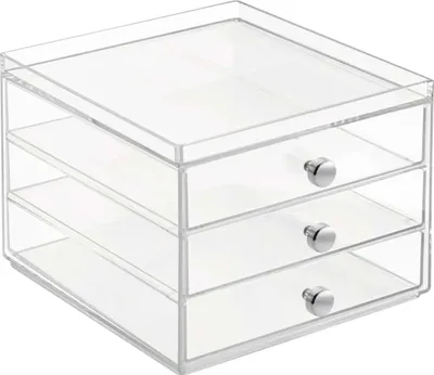 Obrázok produktu pre Zásuvková skrinka, organizér na make-up, 3 zásuvky, 16,4 x 17,7 x 12,5 cm, priehľadná, plast - iDesign