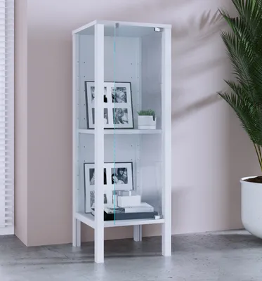 Produktbild von VCM Glasvitrine stehend Jensol S – Vitrinenschrank mit ESG-Sicherheitsglas, moderne Standvitrine, Glasfront & Seitenteile, platzsparende Vitrine, ca. 98 x 33 x 35 cm