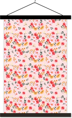 Produktbild von MuchoWow® Textilposter Blumen - Farben - Collage 60x90 cm mit schwarzem Rahmen - Poster Wohnzimmer