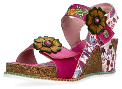 Produktbild von Laura Vita Damen Sandalette Boho mit Blumenmuster und Keilabsatz Bonito 38, Größe:41 EU, Farbe:Pink