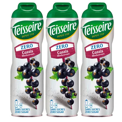 Produktbild von Teisseire Sirup Cassis zero Zucker 600ml - Cocktails Milchshakes (3er Pack)