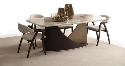 Produktbild von Beige Esszimmergarnitur Designer Holz Küchentisch 6x Polsterstühle