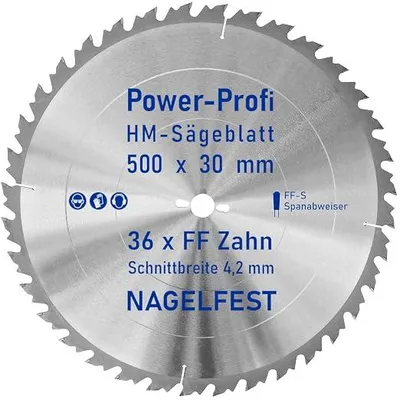 Produktbild von HM-Sägeblatt 36 x Zahn FF 500 x 30 mm FF-S Nagelfest mit Spanabweiser Kreissägeblatt HW für Tischkreissäge Wippsäge Schalholz Naturholz Holzplatten Bauholz Brennholz Schaltafel mit Betonbeschlag Nägel