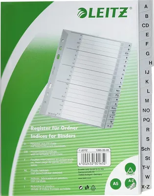 Produktbild von Leitz Register 12650000 A-Z DIN A5 16,5x21cm 20Bl. PP grau