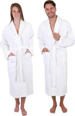 Produktbild von Famanu Bademantel mit Schalkragen für Damen und Herren - 100% Baumwolle, lange Ausführung