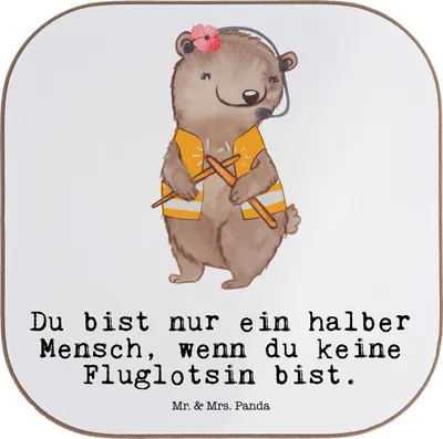 Produktbild von Mr. & Mrs. Panda Untersetzer für Gläser Fluglotsin Herz - Weiß - Geschenk, unterleger, Tassenuntersetzer, Lustig, gläseruntersetzer, Tischuntersetzer, Holzuntersetzer