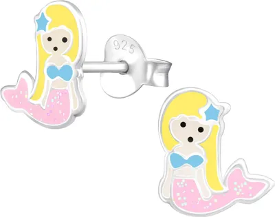 Produktbild von 925er Sterling Silber Ohrstecker Meerjungfrau in pink