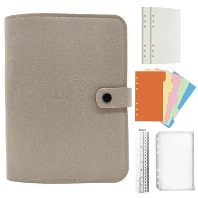 Produktbild von Filz Ringbuch A5/A6 nachfüllbar, gepunktetes Papier 90 Blatt, Organizer Beige