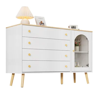 Produktbild von Sideboard mit 4 Breite Schubladen Schubladenschrank Kommode für Esszimmer Küche Wohnzimmer 40*120*77,5 cm Weiß