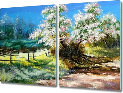 Produktbild von Coloray Schneidebrett Herdabdeckplatte 2x40x52 cm Kochplattenabdeckung Hackbrett Küchenbrett - Bäume Blumen Natur