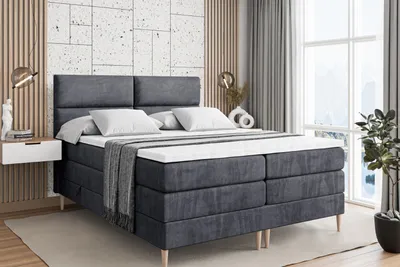 Produktbild von ALTDECOR Boxspringbett mit Holz Füßen, Matratze und Lattenrost, Topper, Polsterbett mit Bettkasten, Bett mit Stauraum H3- und H4- Matratze, Doppelbett -BOXI3-FD KING-140x200 - Dunkelgrau Casablanca