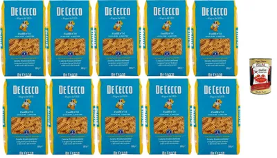 Produktbild von De Cecco Fusilli Pasta, Hartweizen Semola, 10 x 500g Packung, Italienische Premium Nudeln, + Italian Gourmet polpa 400g