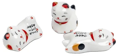 Produktbild von 3er-Set Essstäbchen Bank Katzen [ NEKO ] - Stäbchenablage Bänkchen