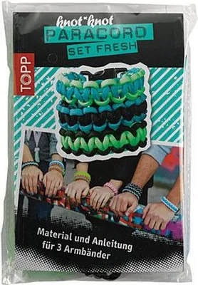 Produktbild von knot\*knot Paracord Set Fresh: Paracord (Türkis/ Grün/ Schwarz), Verschlüsse und Anleitung für 3 Armbänder