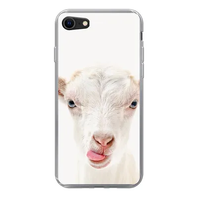 Produktbild von MuchoWow® Handyhülle Schutzhülle Hülle für iPhone 7 Ziege - Porträt - Junge - Mädchen - Kinder - Weiß Silikon Softcase Handy Hülle - Kartenhalter