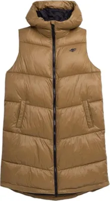 Productafbeelding van 4F Dames vest, lang, met capuchon, gevoerd met dons, gewatteerd, bruin, maat XS