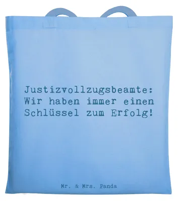 Produktbild von Mr. & Mrs. Panda Jutebeutel Spruch Justizvollzugsbeamter Erfolg - Sky Blue - Geschenk, Beruf, handgefertigte Geschenke, Ordnung, Schultasche, Berufsalltag, Tote Bag
