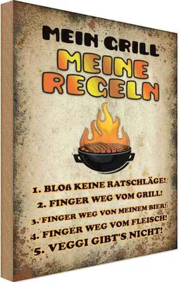 Produktbild von vianmo Holzschild 30x20 cm Mein Grill meine Regeln Fleisch Spruch Zitat