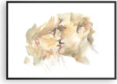 Produktbild von Gerahmtes Poster - Schwarzer Rahmen - Kuss Paar Liebe - 100x70 cm - Wand Bild - Wanddeko - Wandbilder - Kunstposter - Wandposter - Bilderrahmen - Bilder - Kunstdruck - P2BAA100x70-5005