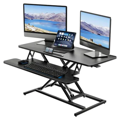 Produktbild von Schreibtischhalterung – Elektrisch verstellbar – 101 x 40 cm – Schwarz – Für zwei Monitore