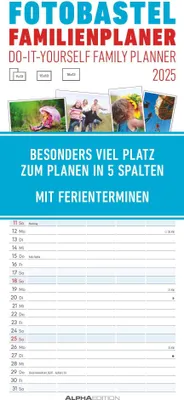 Produktbild von Foto-Bastel-Familienplaner 2025 - Bastelkalender zum Aufhängen - 19,5x45 cm - datiert - mit 5 Spalten - Fotokalender - Familienkalender - Wandkalender