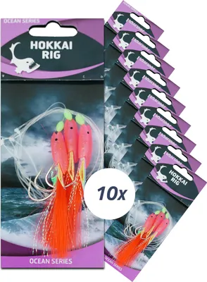Image de Eurocatch Hokkai Rig – montage à 3 hameçons de couleur rouge vif – 10 pièces – fil de pêche pour la mer – pêche en mer – cabillaud