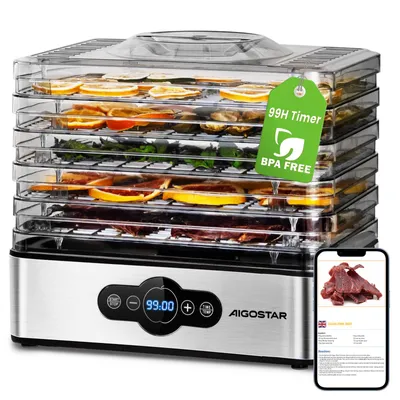 Produktbild von Aigostar - Dörrautomat, Dörrgerät mit Temperaturregler, 240W, 35-70°C, 99h-Timer, 5 Einlegefächer, BPA frei