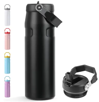 Isolierflasche mit Strohhalm 720 ml Edelstahl schwarz