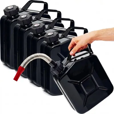 Produktbild von BW® Kraftstoffkanister Metall Benzinkanister 5x 5 Liter mit Schraubverschluss mit Ausgießer - Schwarz RAL 9005 - UN-Zulassung - Hergestellt in Europa