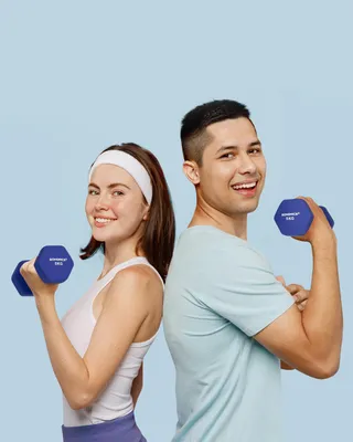 Produktbild von SONGMICS Hanteln, 2er Set, 2 x 5 kg, Hantelset, Kurzhanteln, Hexagon, Neopren-Beschichtung, Krafttraining, Workout, Fitnesstraining, für Zuhause, blau