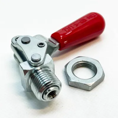 Produktbild von DESTACO Schubstangenspanner 602-MM, horizontal, vertikale Griffstellung, hohe Stabilität, ideal für präzise Spannanwendungen.