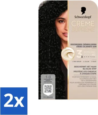 Obrázok produktu pre Schwarzkopf - Farba na vlasy - Creme Supreme 1-0 - Natural Black - 245g - Hodnotné balenie - 2 kusy