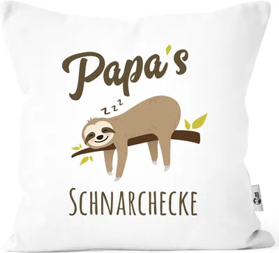 Produktbild von Kissen-Bezug Spruch Opa's Oma's Mama's Papa's Schnarchecke Faultier Print Kissen-Hülle Deko-Kissen Baumwolle MoonWorks® Papa weiß unisize