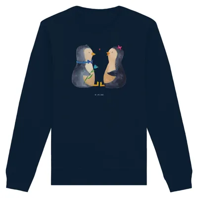 Produktbild von Mr. & Mrs. Panda Nachhaltiger Pullover Pinguin Pärchen Größe L - French Navy - Geschenk, Liebe, Baumwoll, Pulli, Sweatshirt, Organic, Hochzeitstag, Sweater, Verliebt