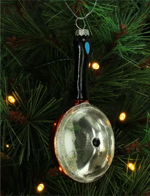 Produktbild von Christbaumschmuck Glas 13,5cm Bratpfanne Figur Schwarz / Orange