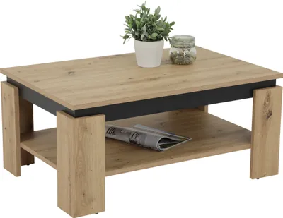Produktbild von Couchtisch Wohnzimmertisch Tim II - Nachbildung Artisan Eiche - Holzgestell mit großem Ablageboden - Melaminbeschichtung - Maß B90xT60cm